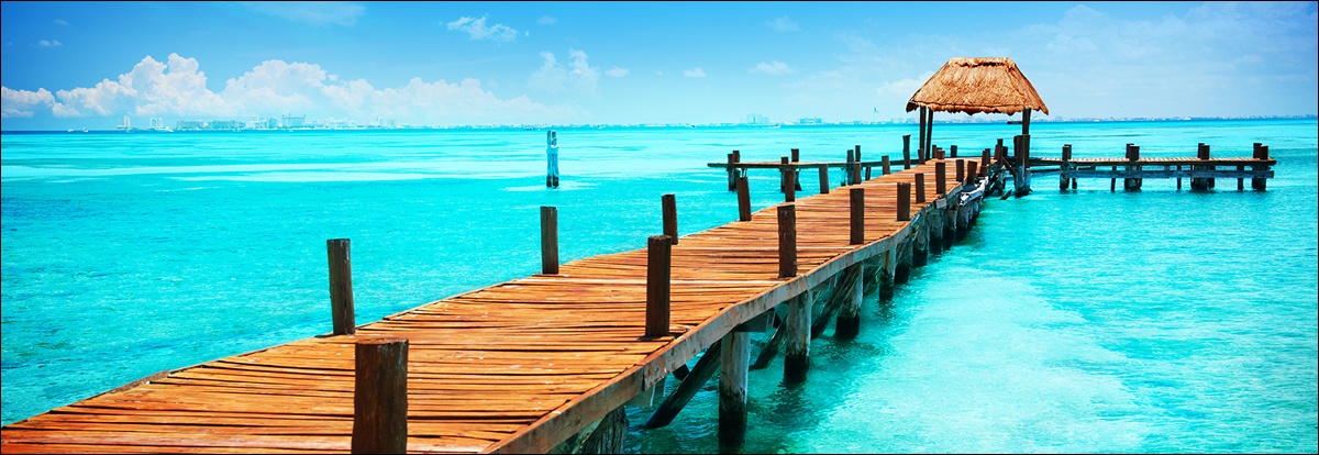 dock leading in torquies blue water